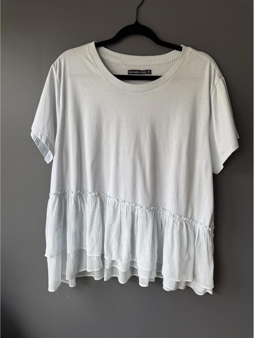 Abercrombie & Fitch XL Light Blue Ruffle Hem T-Shirt